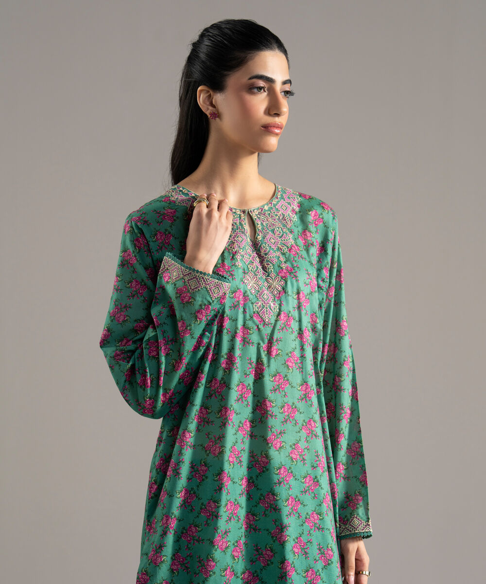 Women's RTW Lawn Printed Embroidered Green 2 Piece Suit