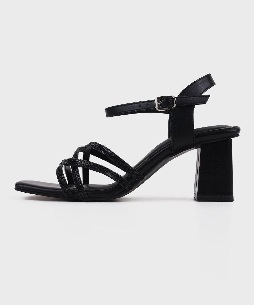Woman - Black Embellished Block Heels