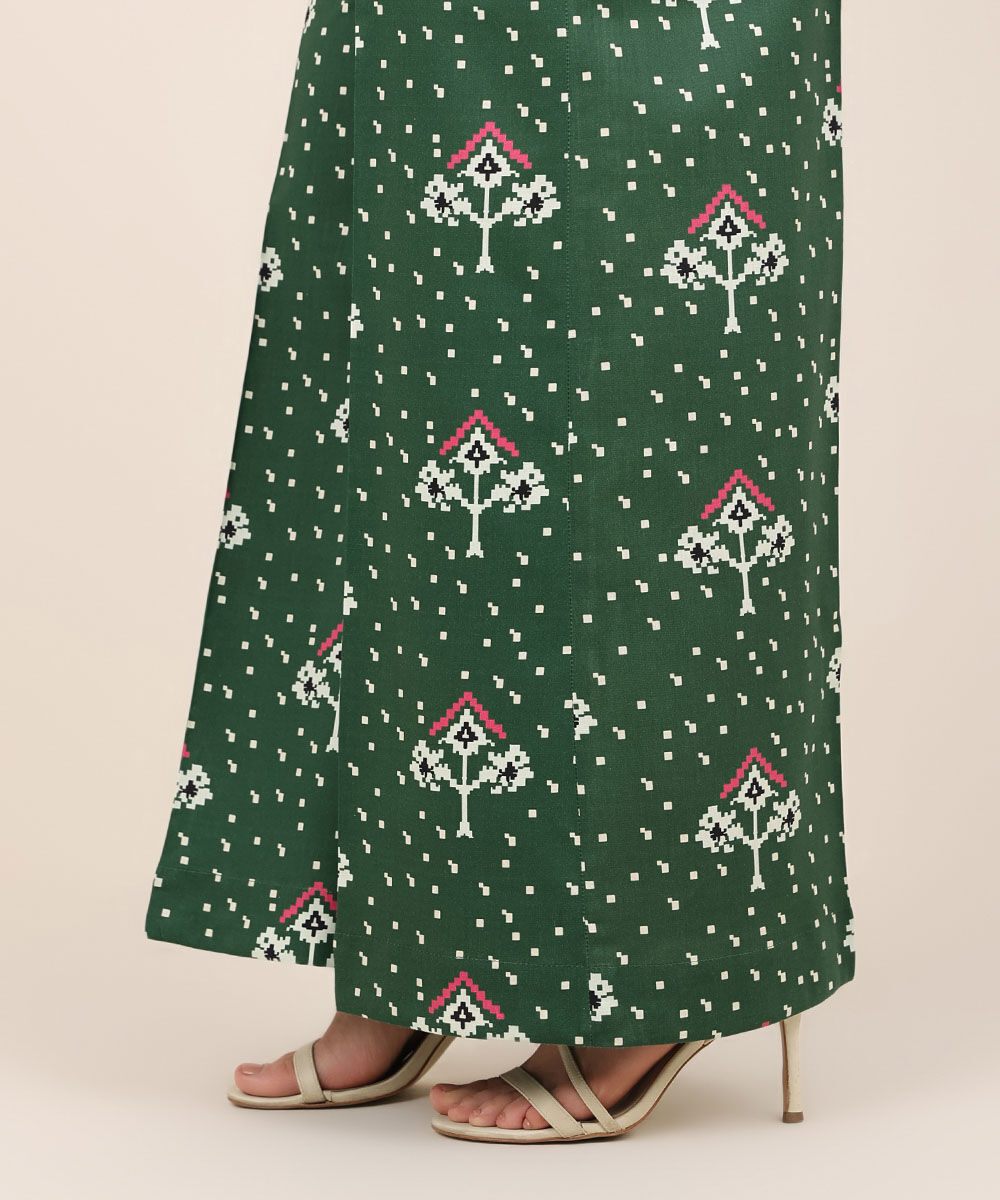 Women's RTW Cotton Viscose Green Printed Flared Pants
