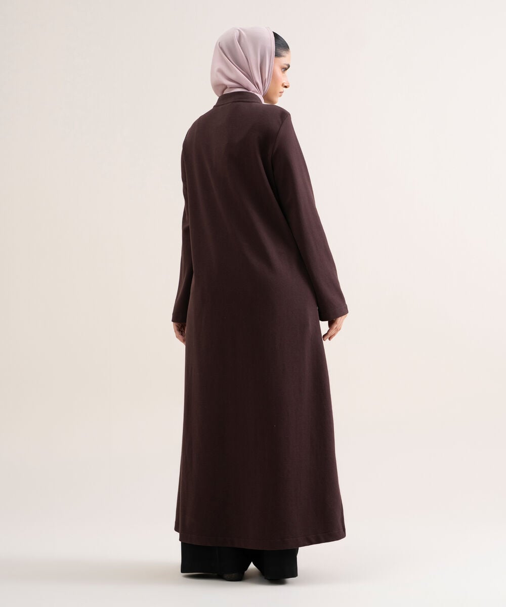 Women's Brown Knit Abaya Set