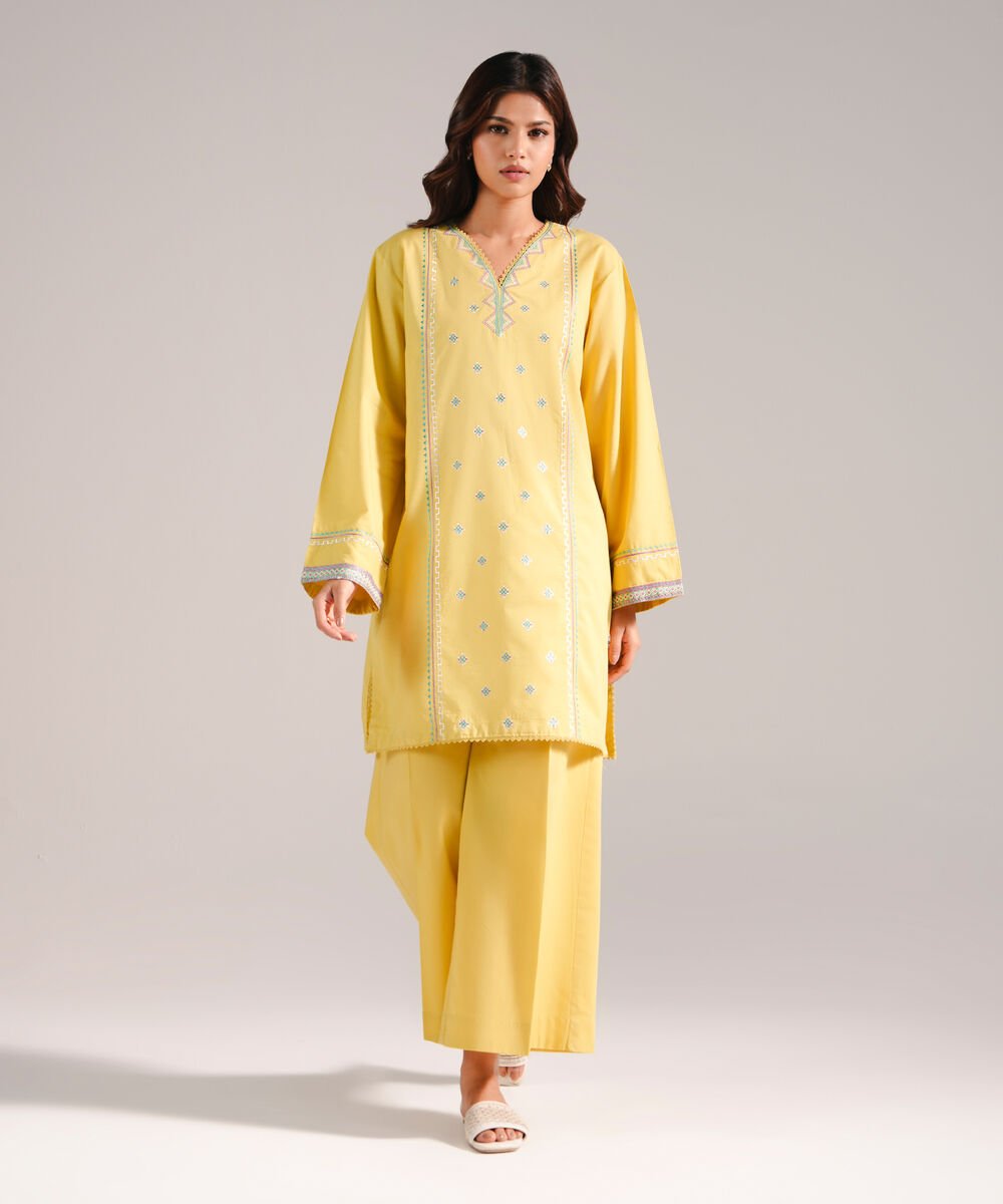 Women's RTW Zari Lawn Embroidered Yellow Straight Shirt
