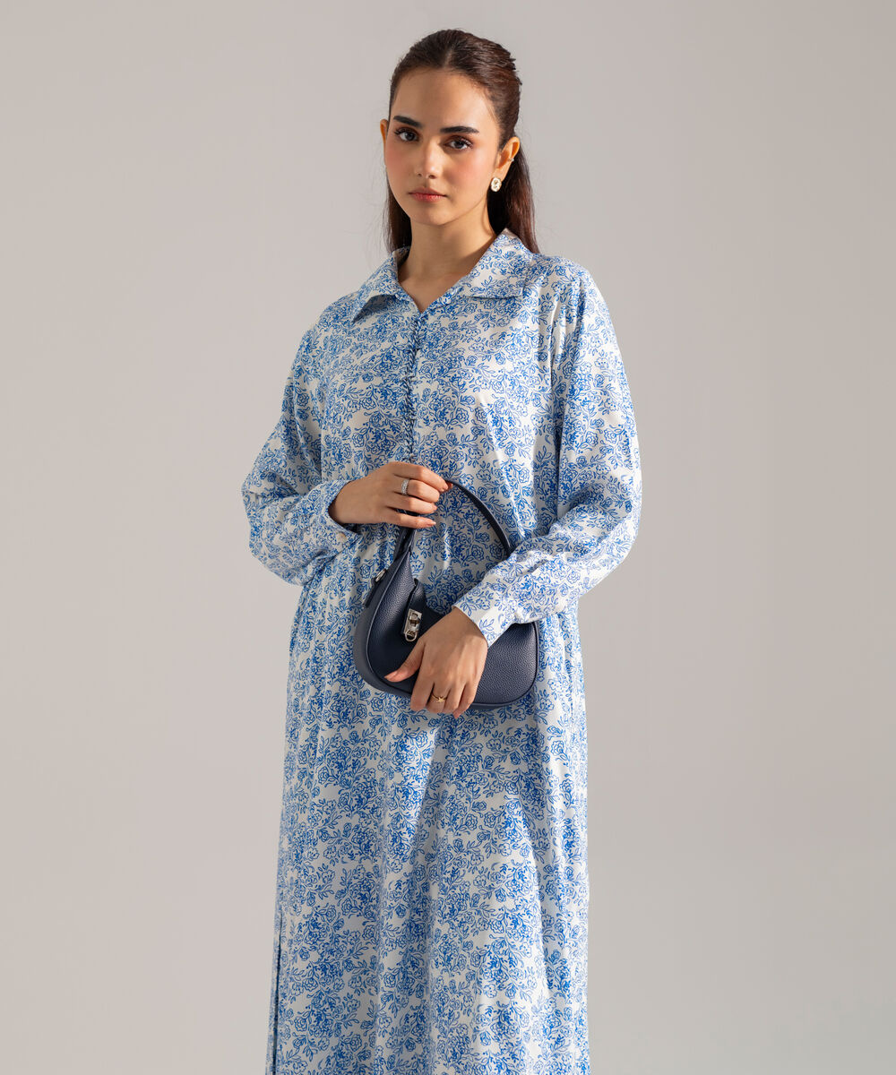 Women's RTW Printed White Viscose Linen 2 Piece Suit