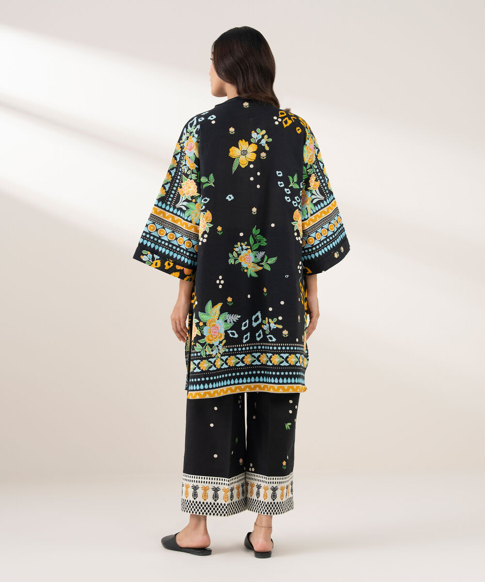 Women's RTW Khaddar Printed Straight Blue Shirt