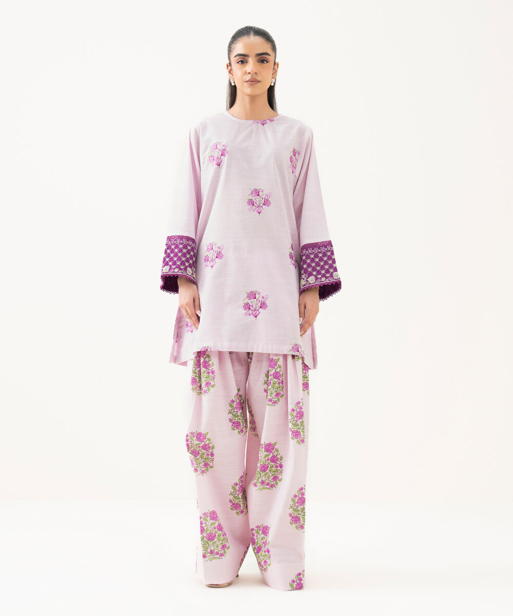 Women's RTW Cambric Purple Embroidered Boxy Shirt