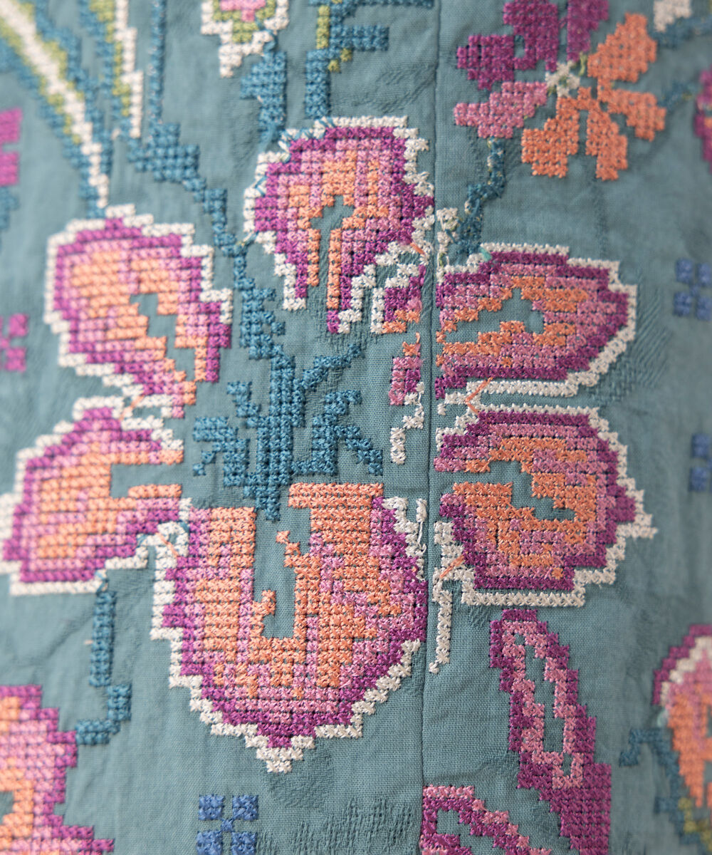 Women's Unstitched Cotton Jacquard Embroidered Blue 3 Piece Suit