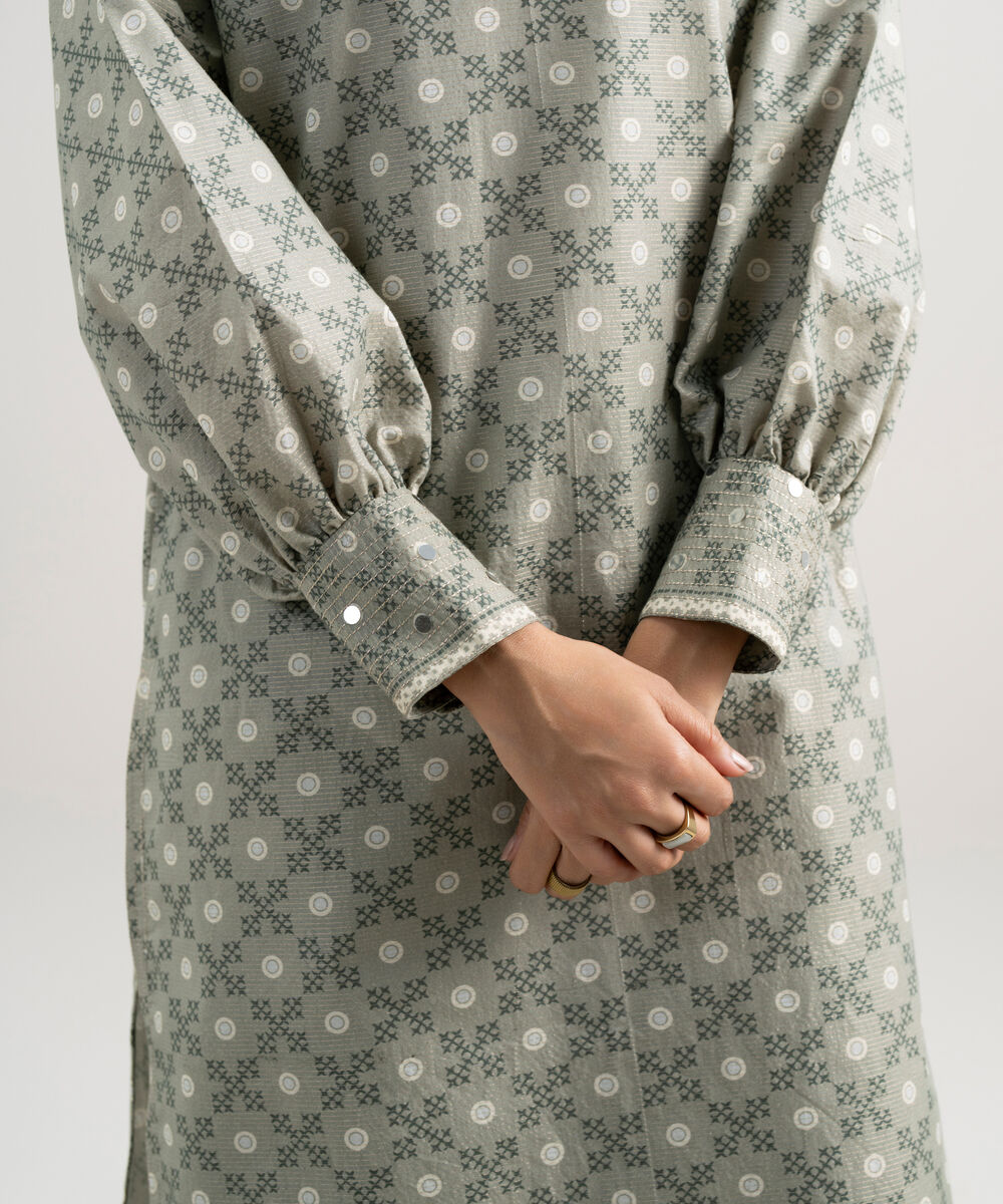 Women's Unstitched Zari Lawn Printed Grey 3 Piece Suit