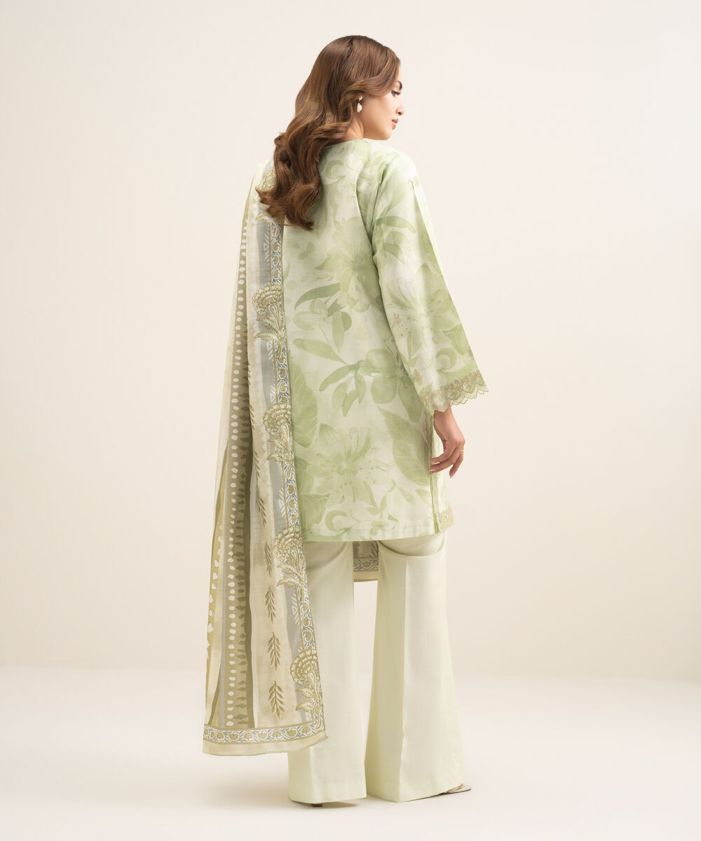 Women's Unstitched Textured Cotton Viscose Embroidered Light Mint 3 Piece Suit