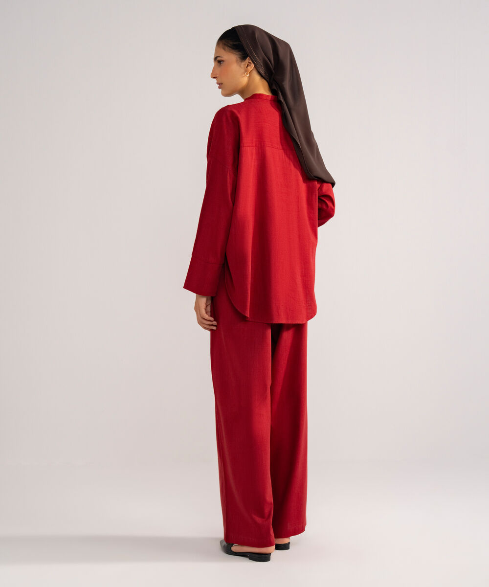 Women's Burnt Red Relaxed Fit Button Down
