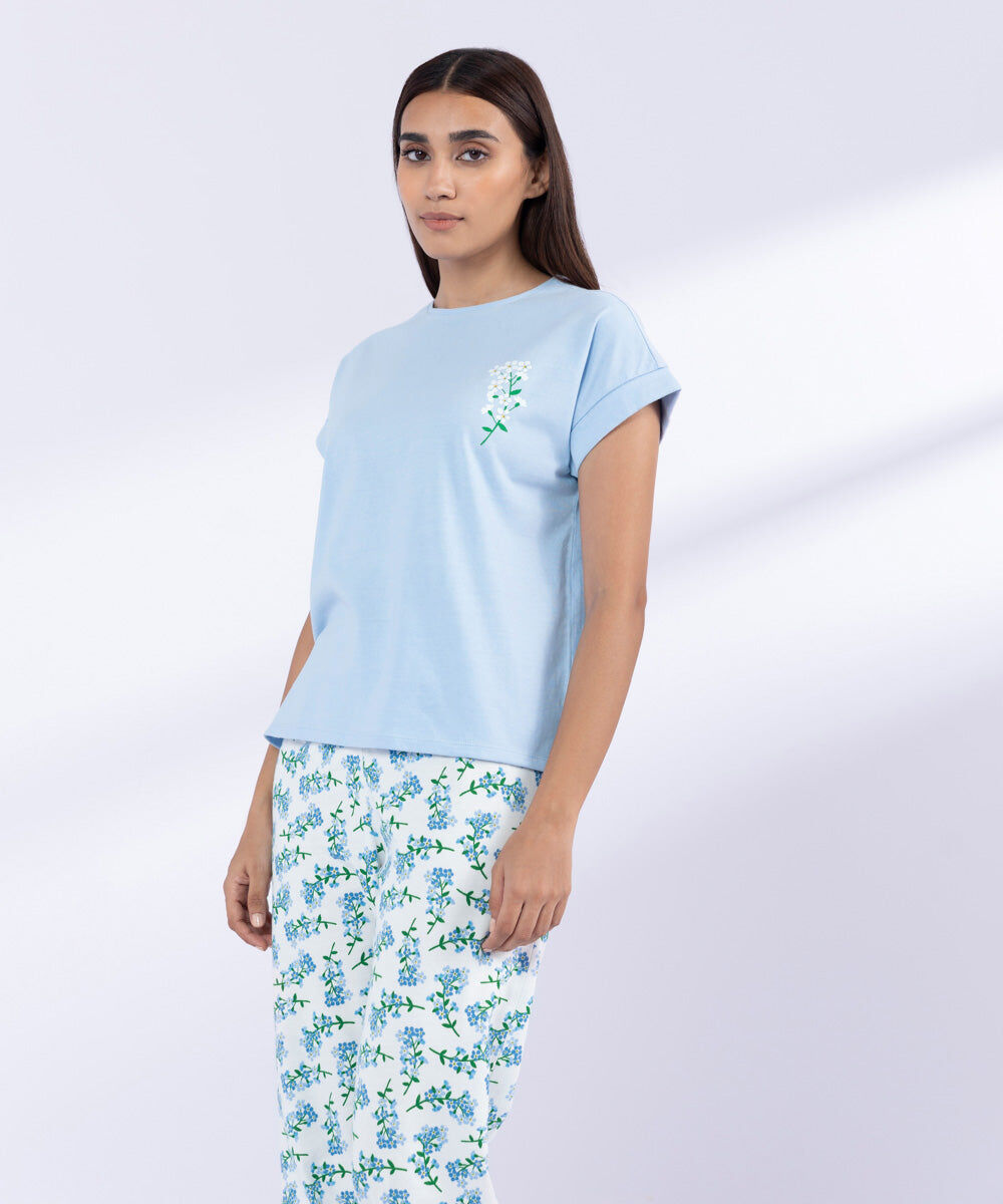 Woman - Blue Printed PJ Set