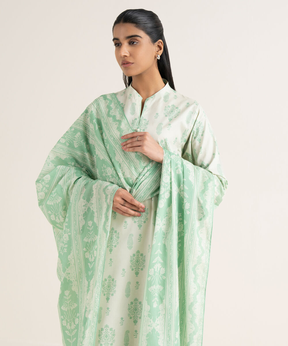 Women's Unstitched Lawn Printed Green 2 Piece Suit