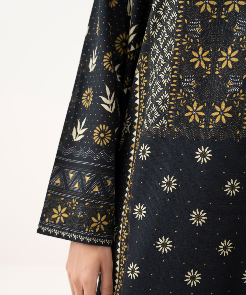 Women's RTW Light Khaddar Printed Straight Black Shirt