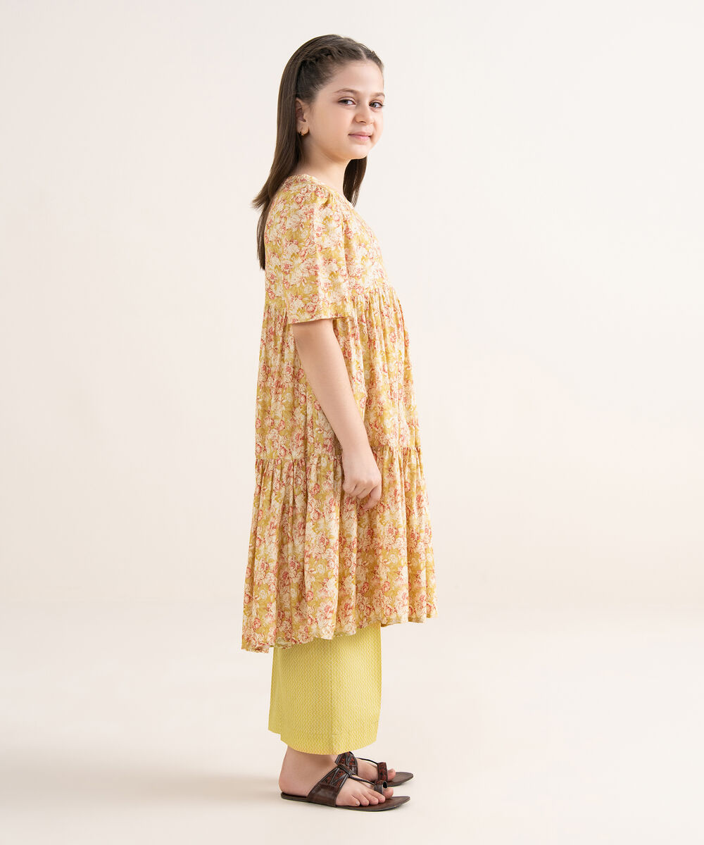 Girls Two Piece Printed Arabic Lawn Suit