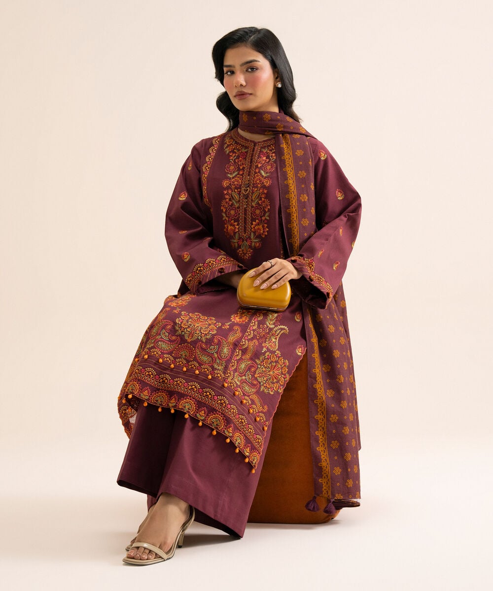 Women's Unstitched Light Khaddar Embroidered Multi 3 Piece Suit