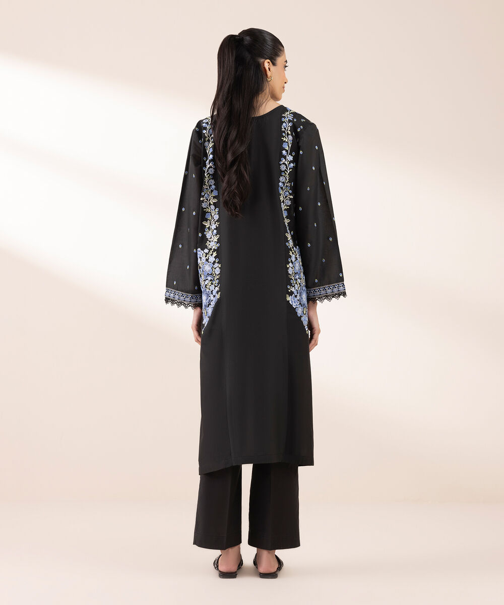 Women's RTW Lawn Black Embroidered A-Line Shirt