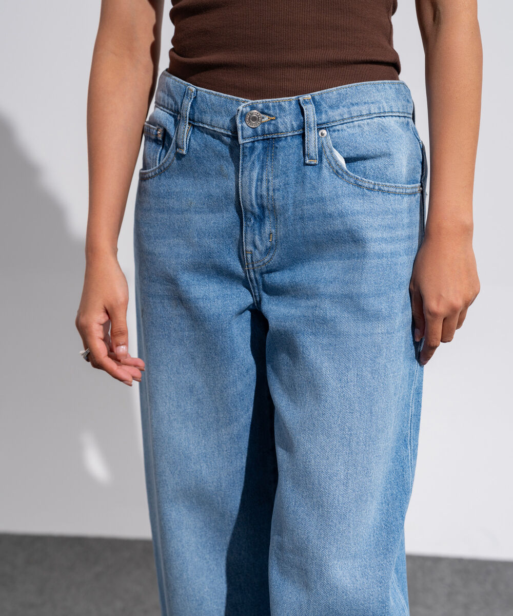 Women's Western Wear Denim Wide Leg Fit Indigo Blue - Mid Worn Jeans