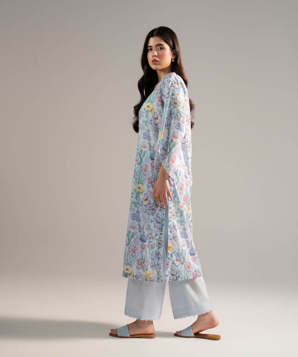 Women's RTW Lawn Printed Blue 2 Piece Suit