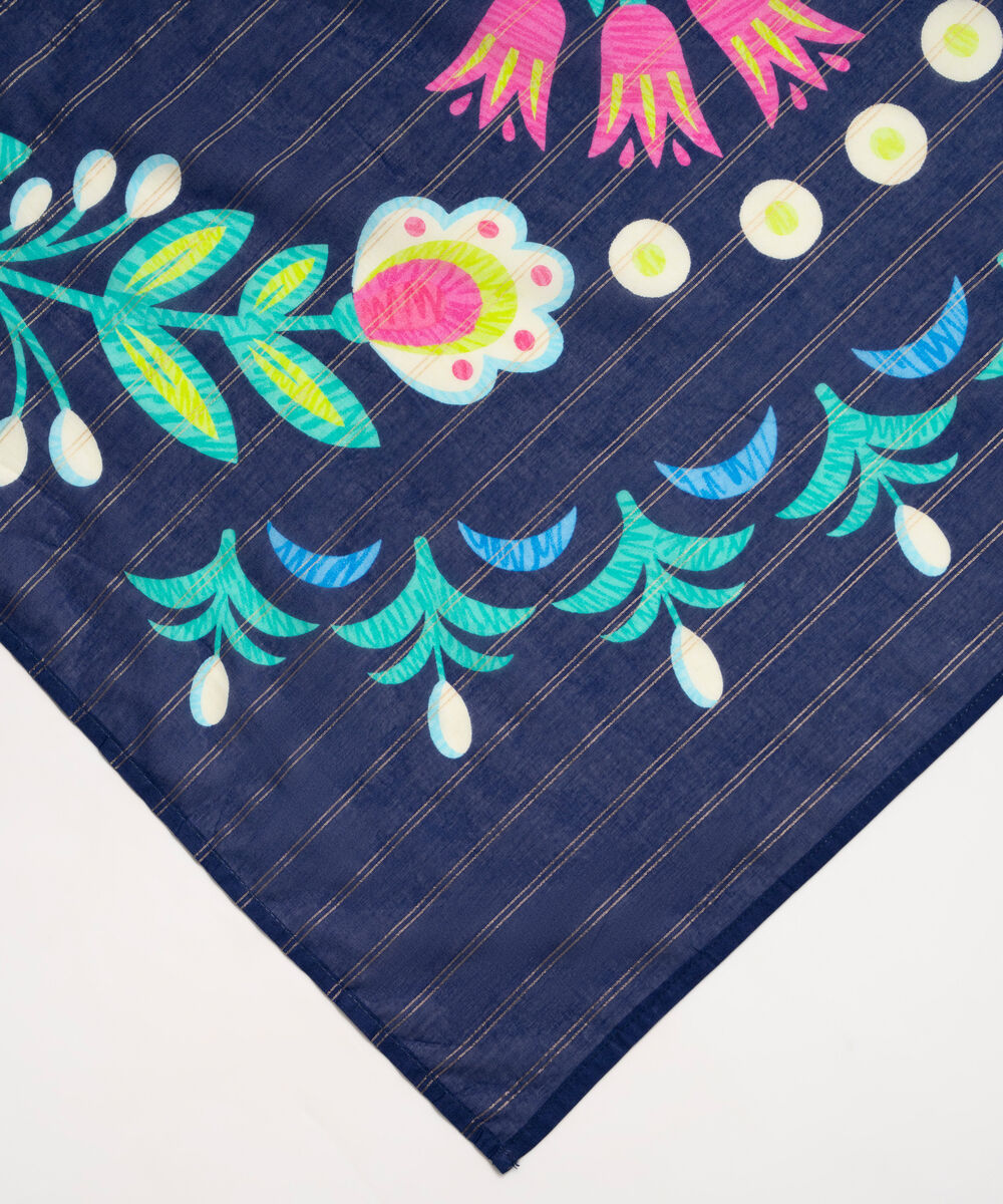 Zari Cotton Printed Blue Dupatta
