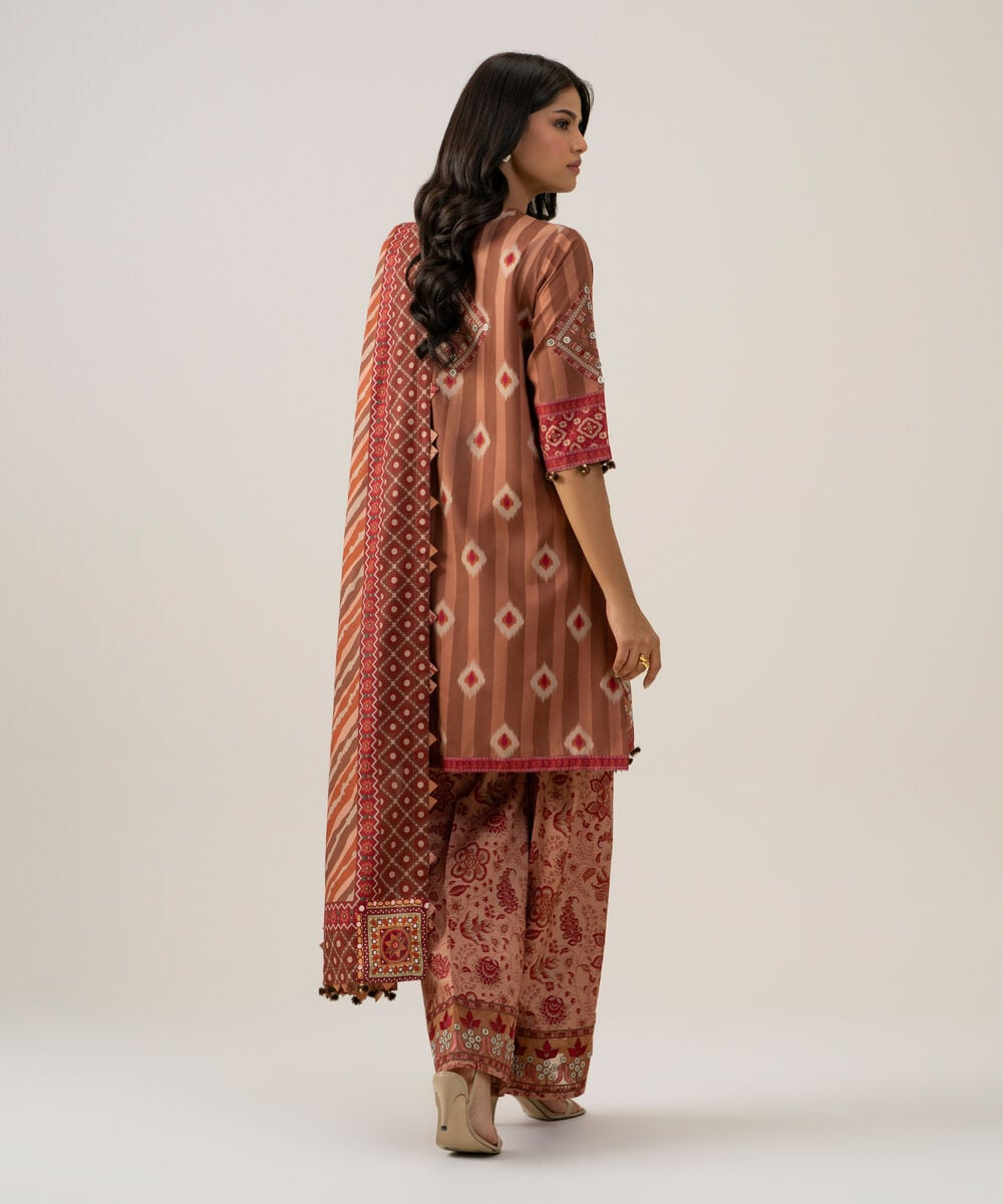 Women's Unstitched Linen Printed Tea Pink 3 Piece Suit