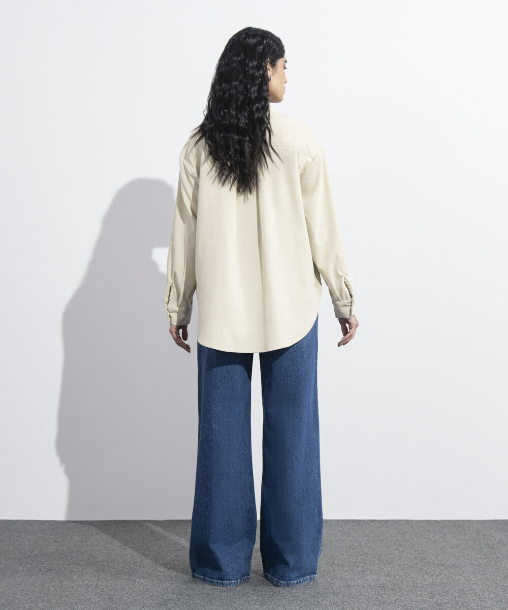 Women's Western Wear Beige Button Through Corduroy Shirt