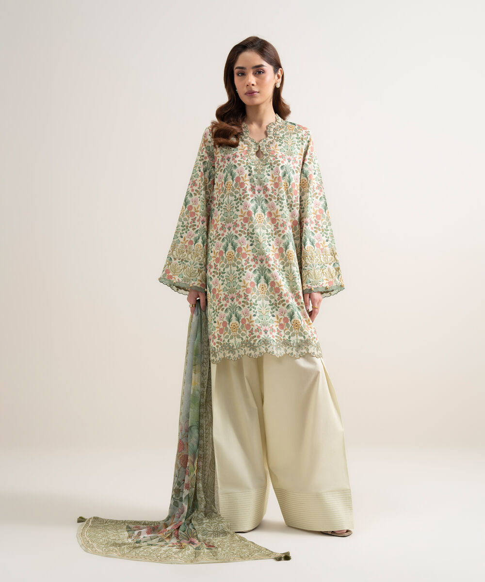 Women's Unstitched Lawn Embroidered Multi 3 Piece Suit