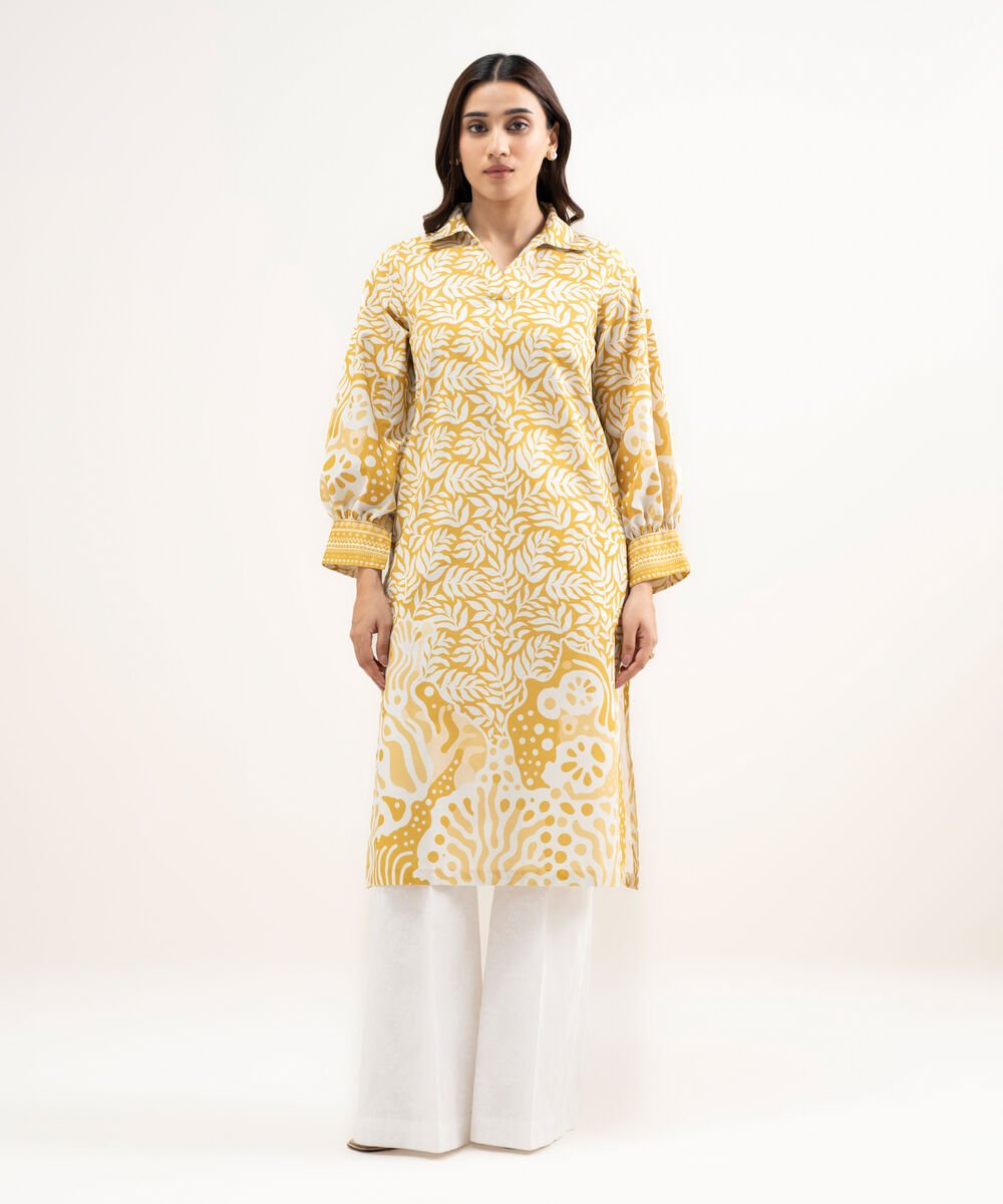 Women's Unstitched Lawn Printed Yellow Shirt