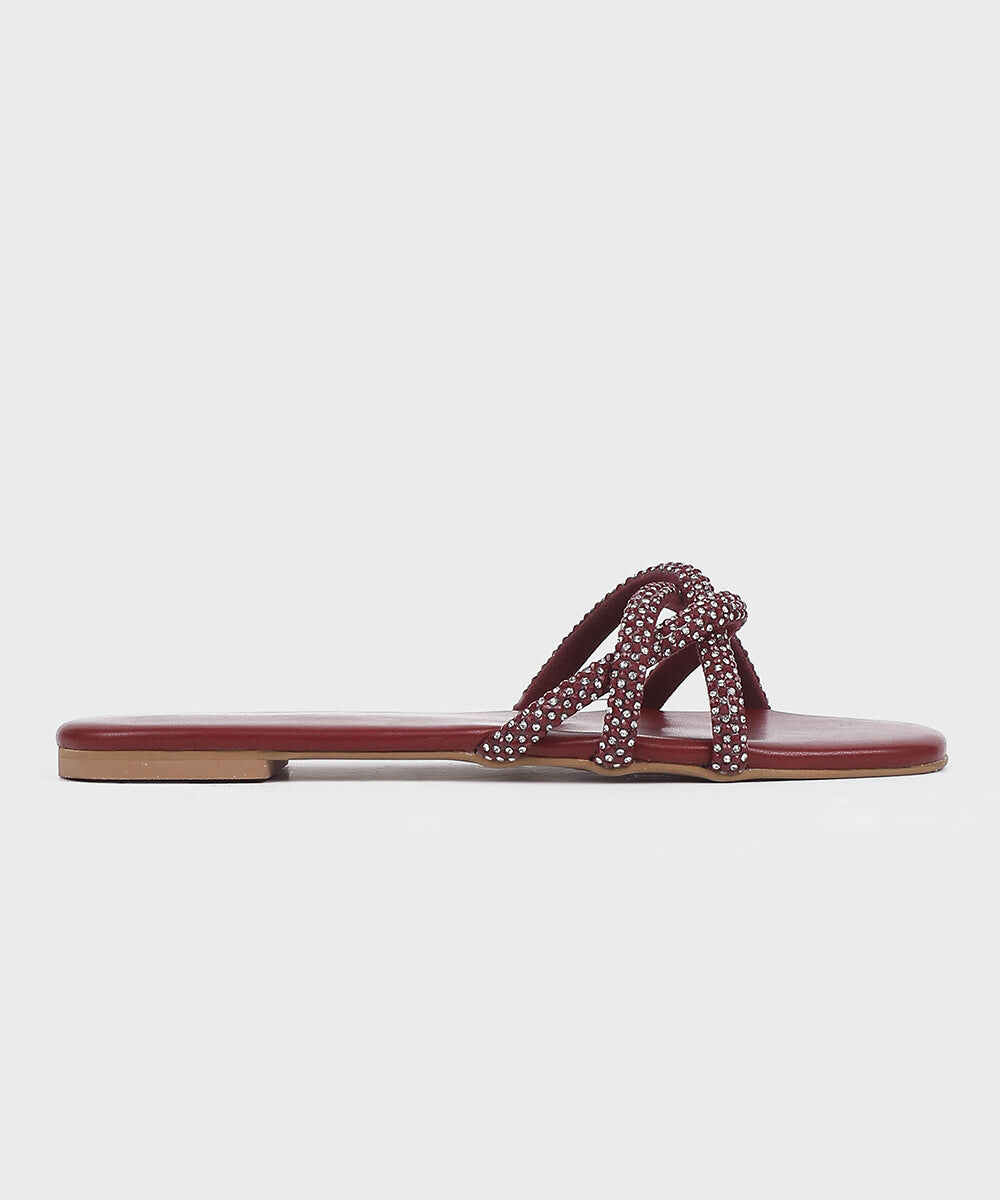 Woman - Red Maroon Embellished Flats