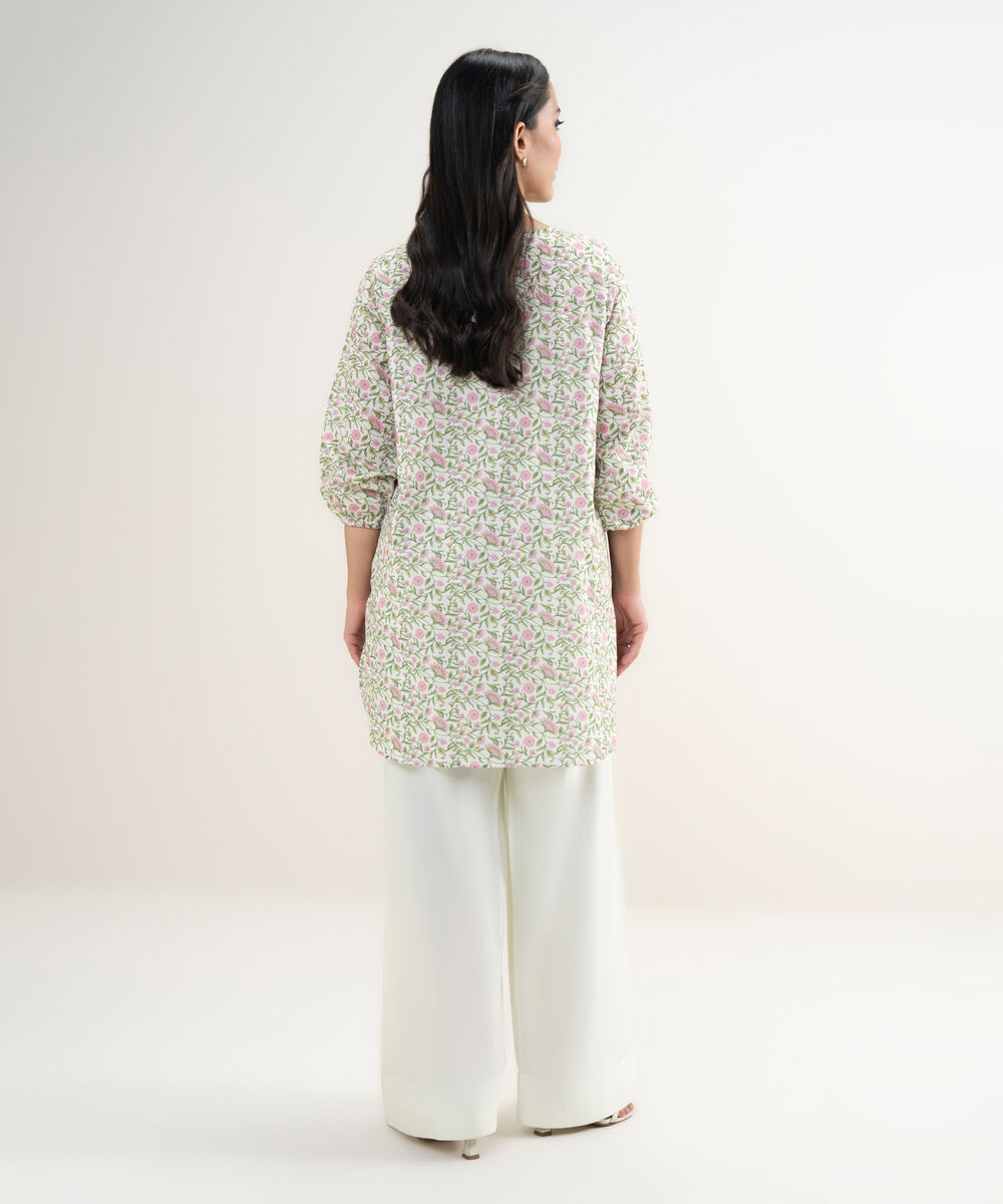 Women's RTW Slub Lawn Embroidered Mint Green Straight Shirt