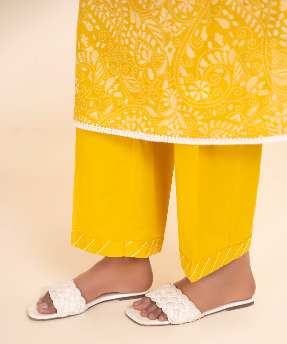 Women's Pret Cambric Yellow Solid Straight Pants