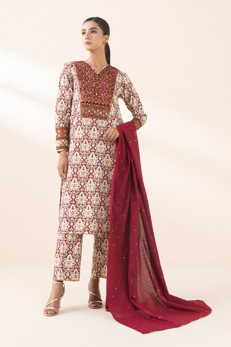 3 Piece - Embroidered Light Khaddar Suit