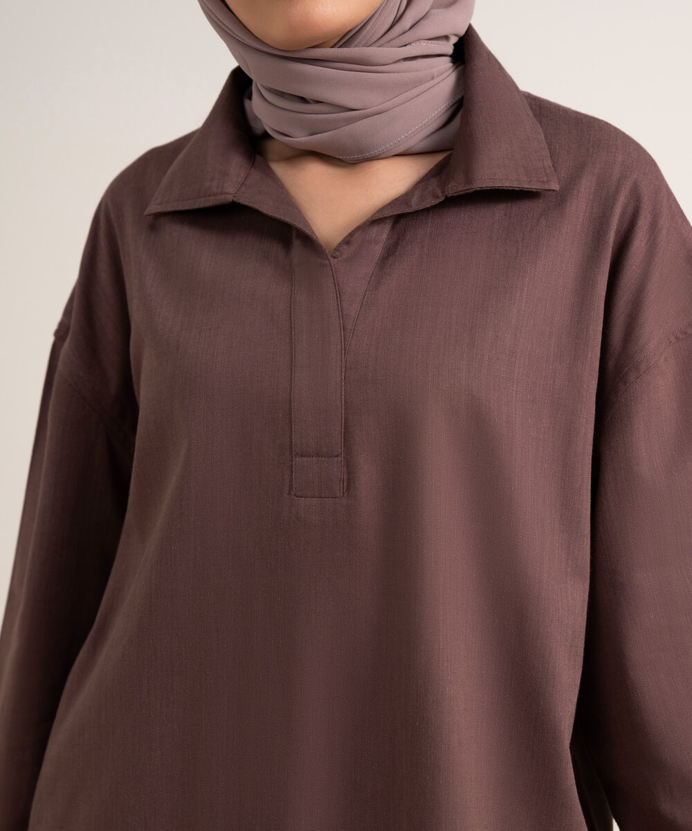 Women's Plumish Brown Loose Fit Tunic Top