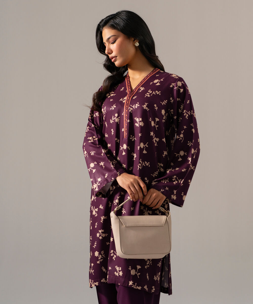 Women's RTW Viscose Marina Printed Purple Straight Shirt