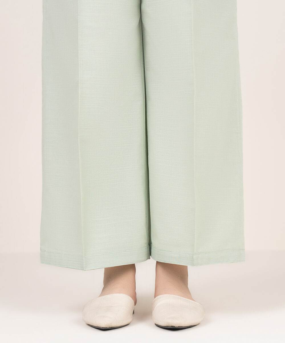 Women's RTW Khaddar Solid Mint Green Flared Pants