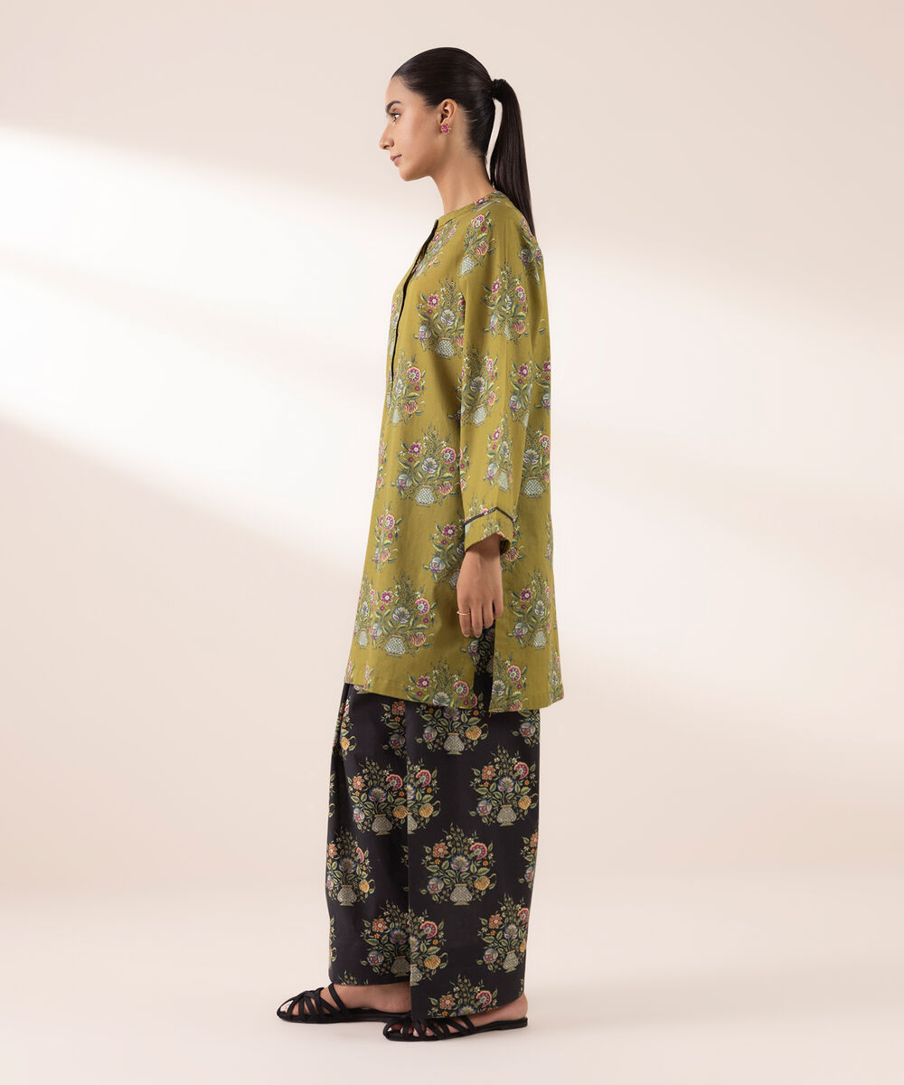 Women's RTW Lawn Green Printed A-Line Shirt