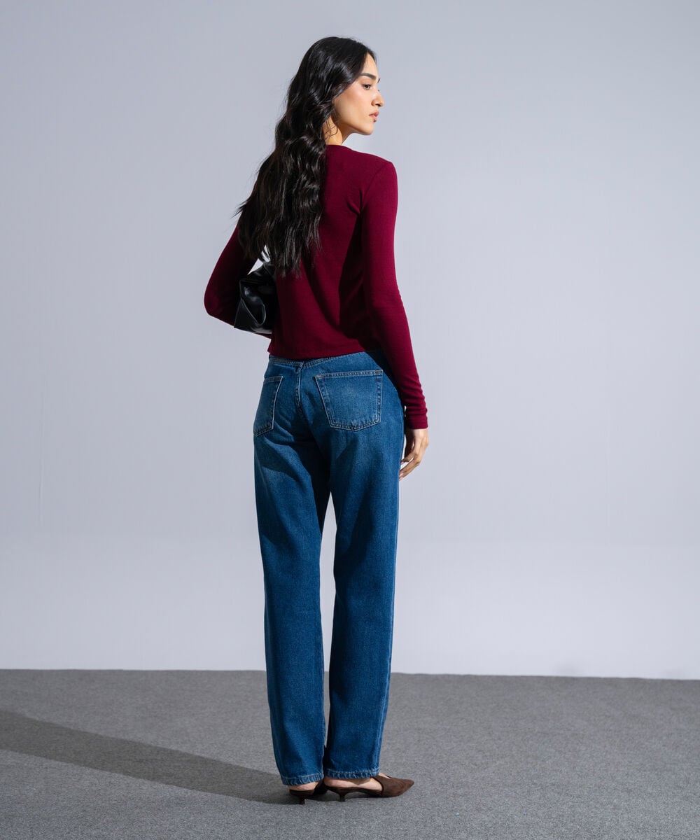 Women's Western Wear Red Round Neck Knit Top