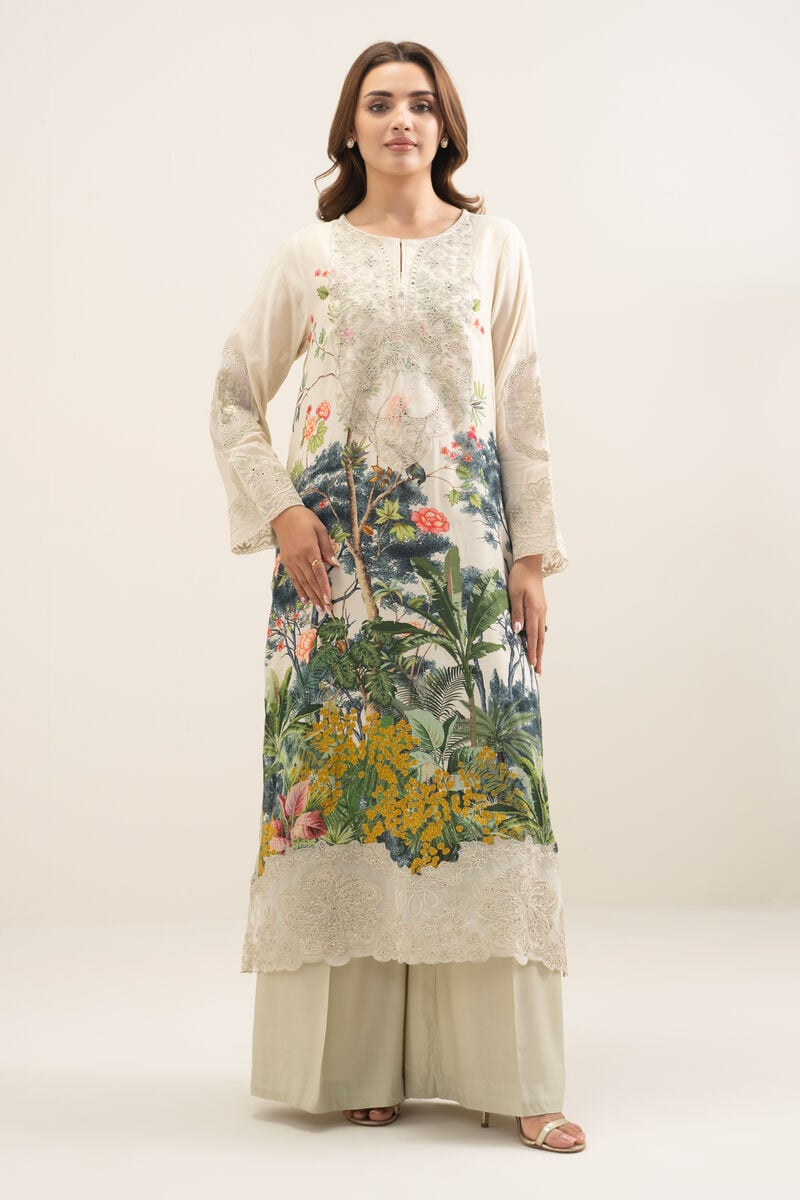 2 Piece - Embroidered Raw Silk Suit