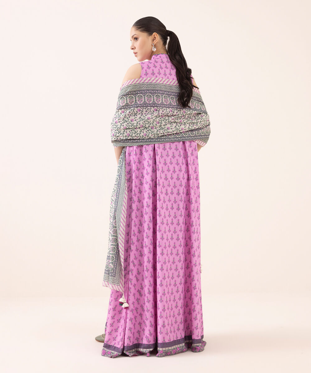 Women's Unstitched Arabic Lawn Printed Pink 3 Piece Suit