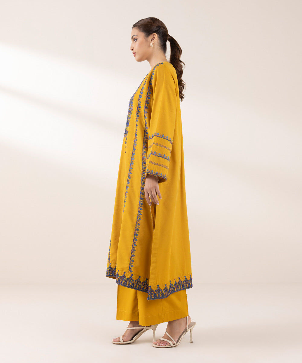 Woman - Yellow Embroidered Cotton Karandi Shirt