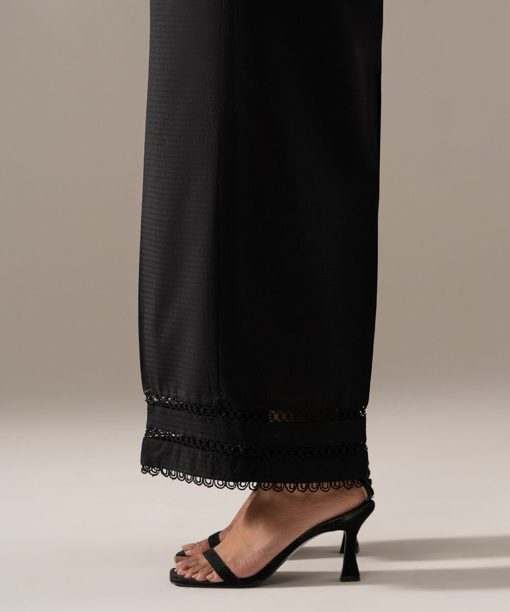 Women's RTW Dobby Solid Black Flared Pants