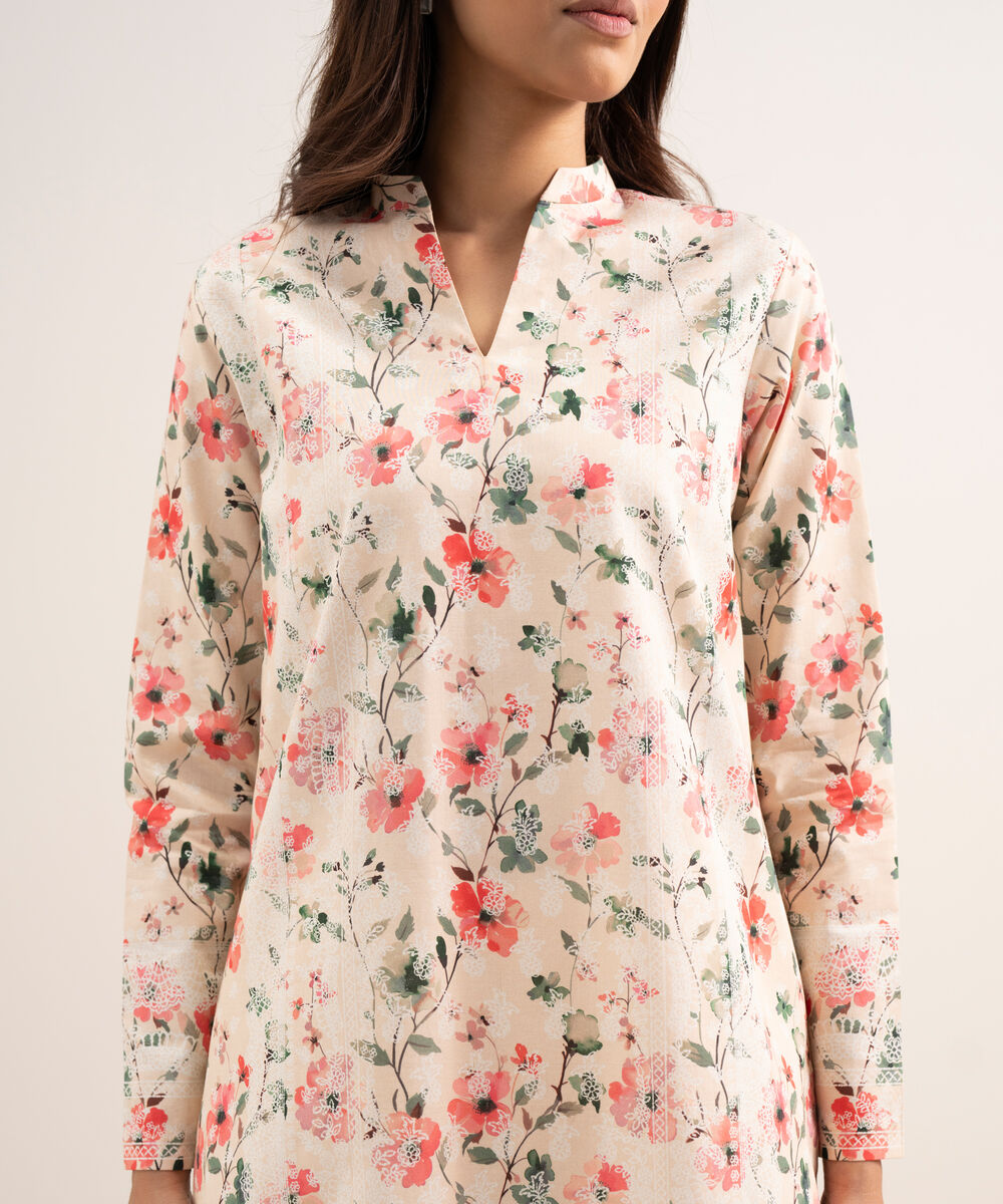 Women's Unstitched Lawn Printed Pink 3 Piece Suit