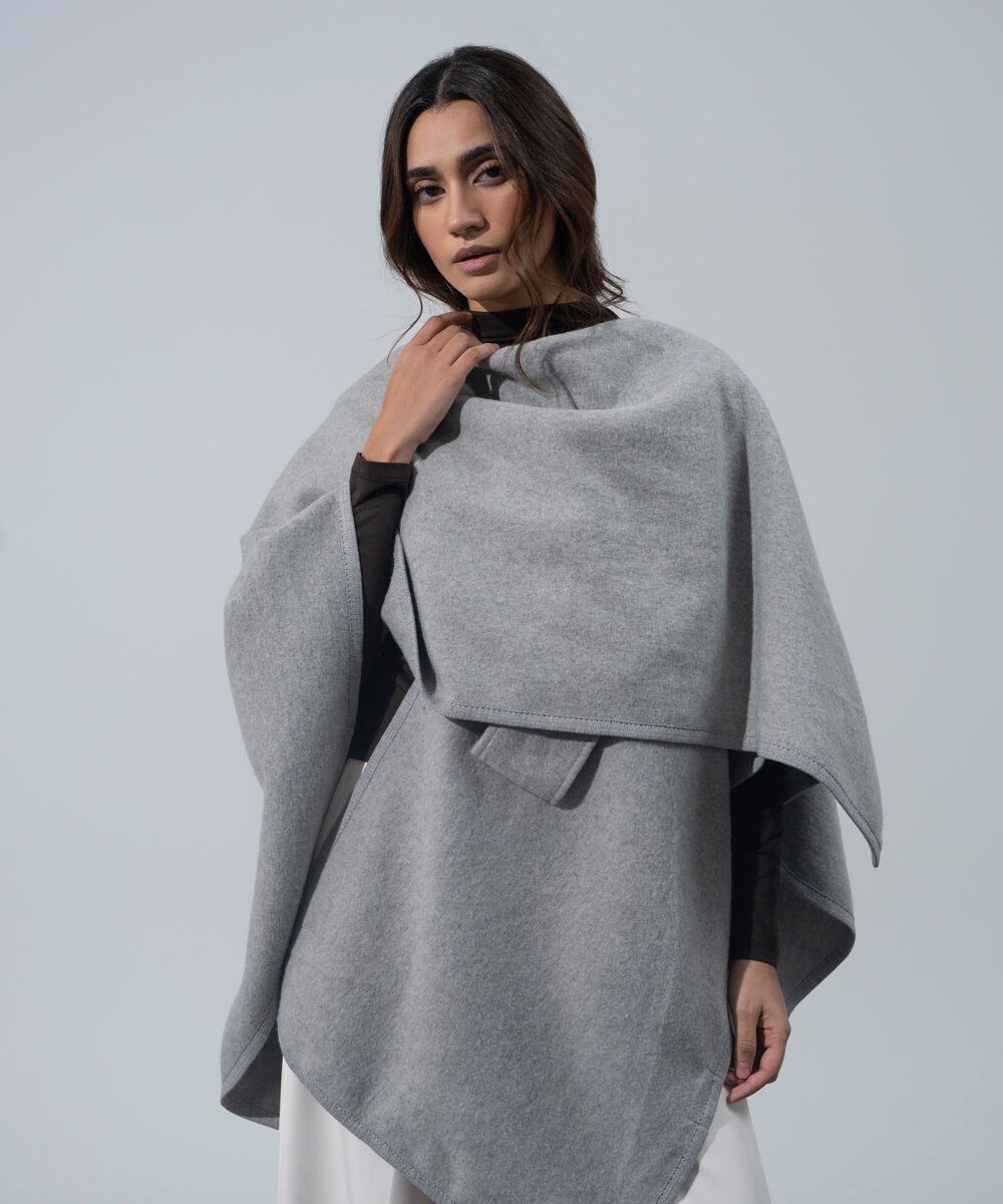 Women's Western Wear Grey Melange Polyester Cape Shawl