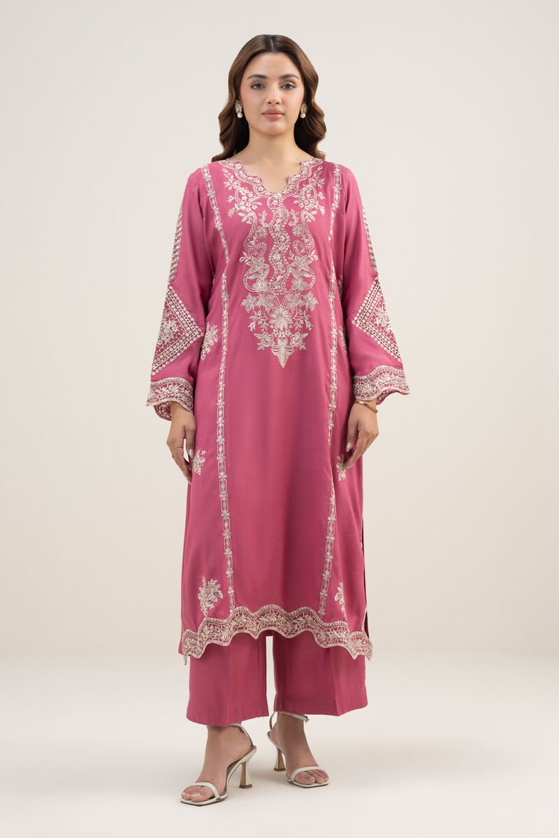 2 Piece - Embroidered Raw Silk Suit