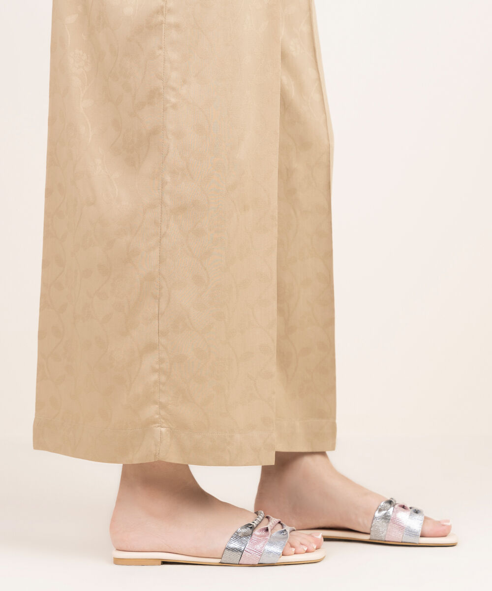 Women's RTW Arabic Self Jacquard Solid Beige Culottes