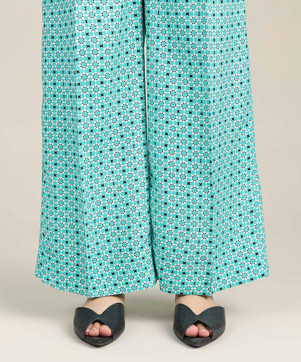 Women's Pret Linen Blue Printed Culottes