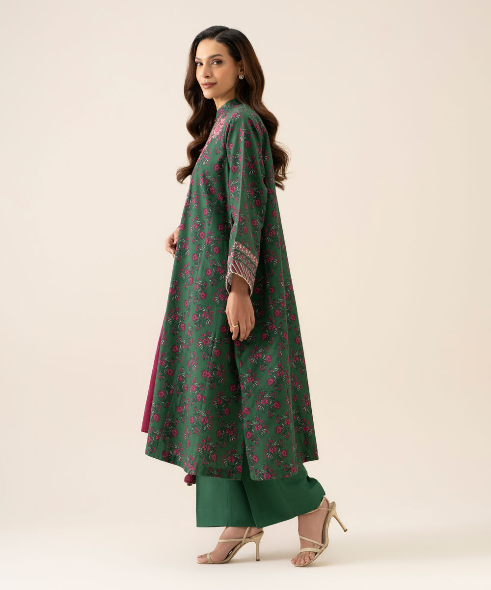 Women's Unstitched Light Khaddar Embroidered Green 3 Piece Suit