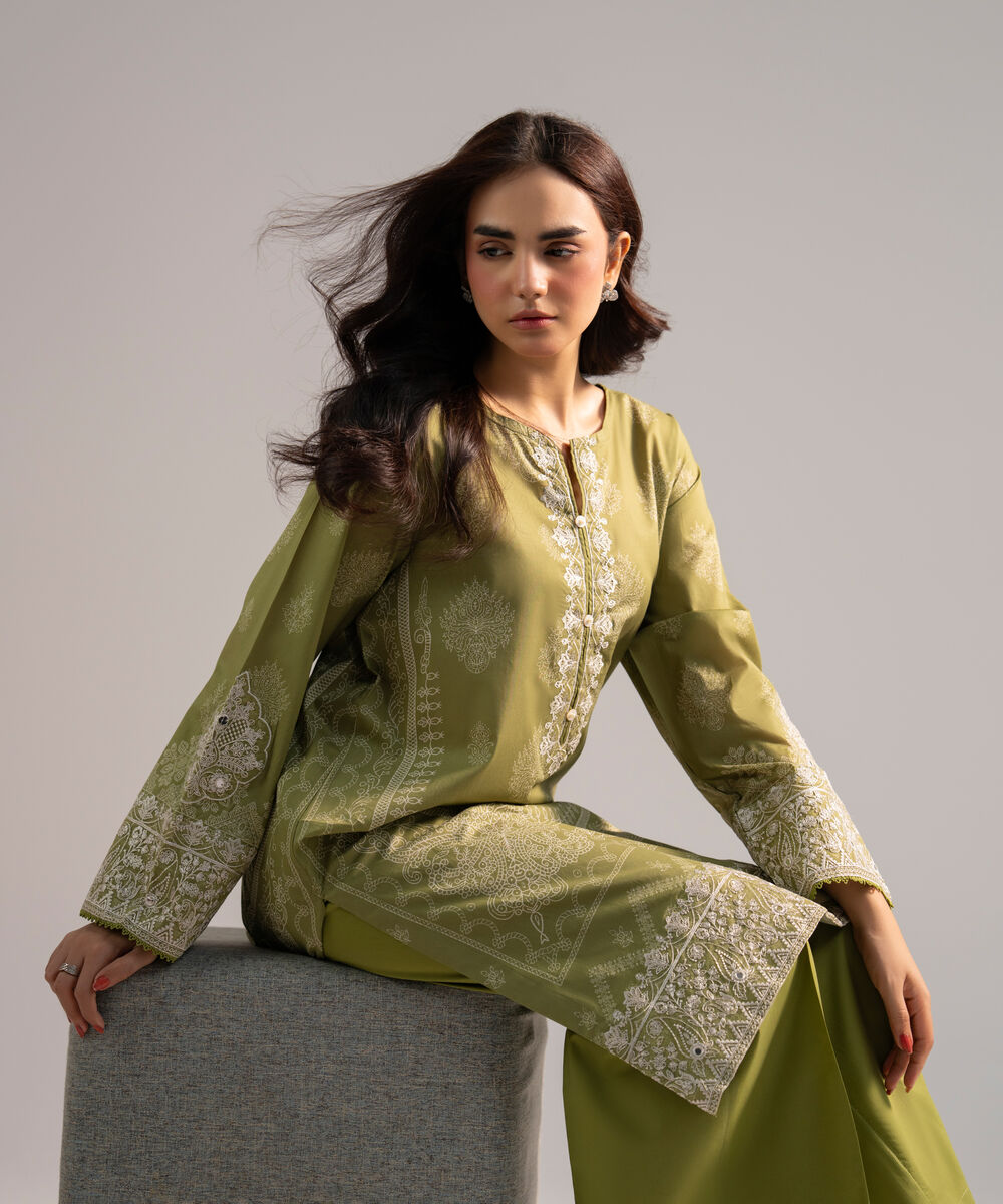 Women's RTW Lawn Embroidered Green 2 Piece Suit