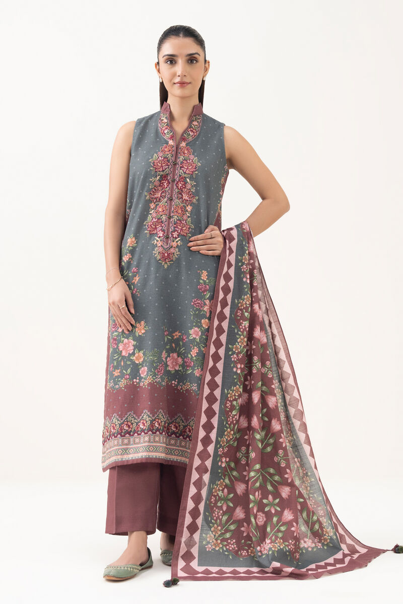 3 Piece - Embroidered Khaddar Suit