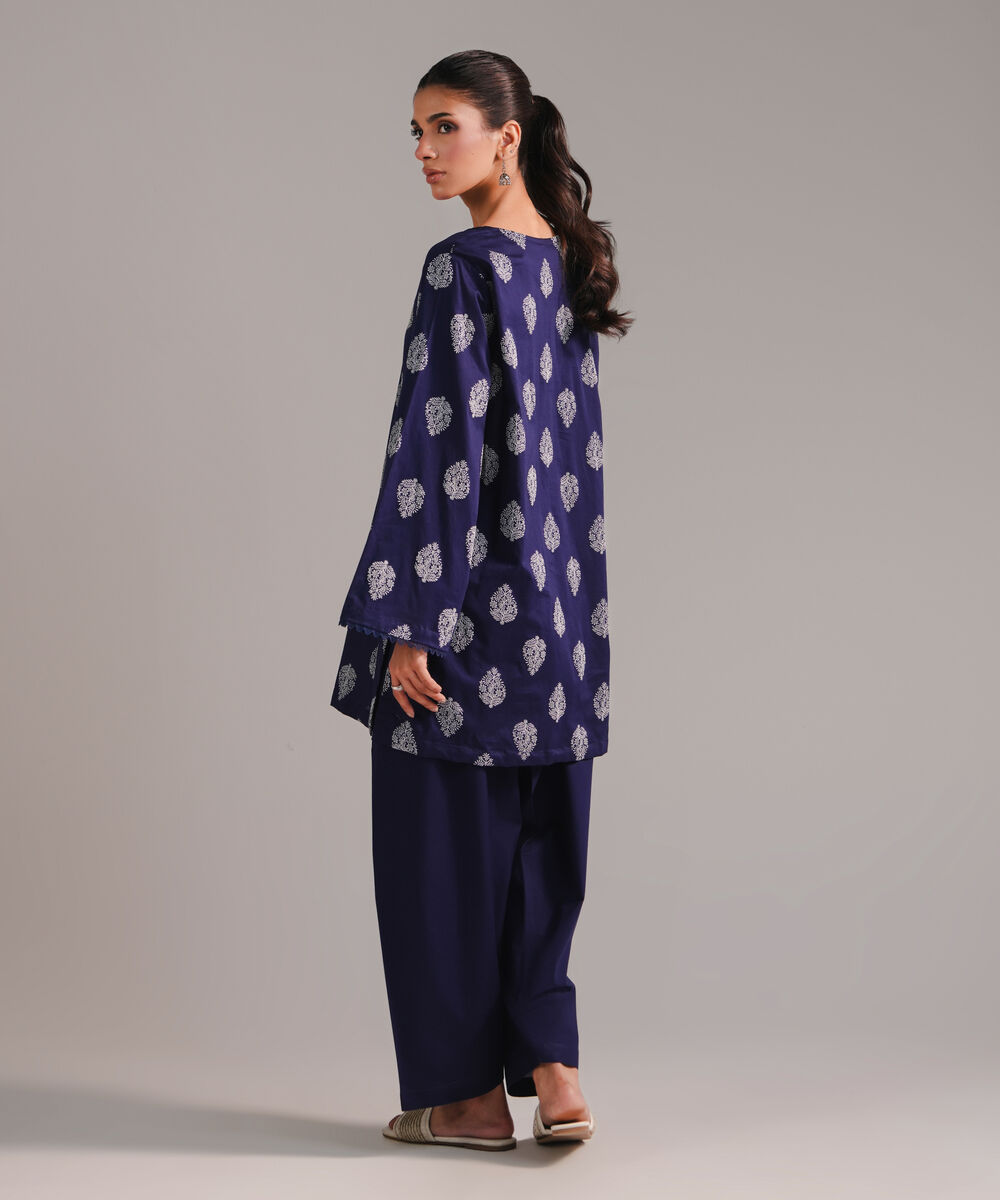 Women's RTW Lawn Printed Dark Blue Straight Shirt
