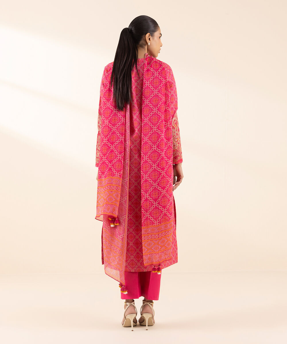 Women's Unstitched Lawn Embroidered Pink 3 Piece Suit