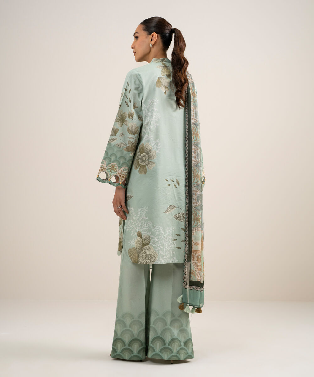 Women's Unstitched Lawn Printed Light Sage Green 3 Piece Suit