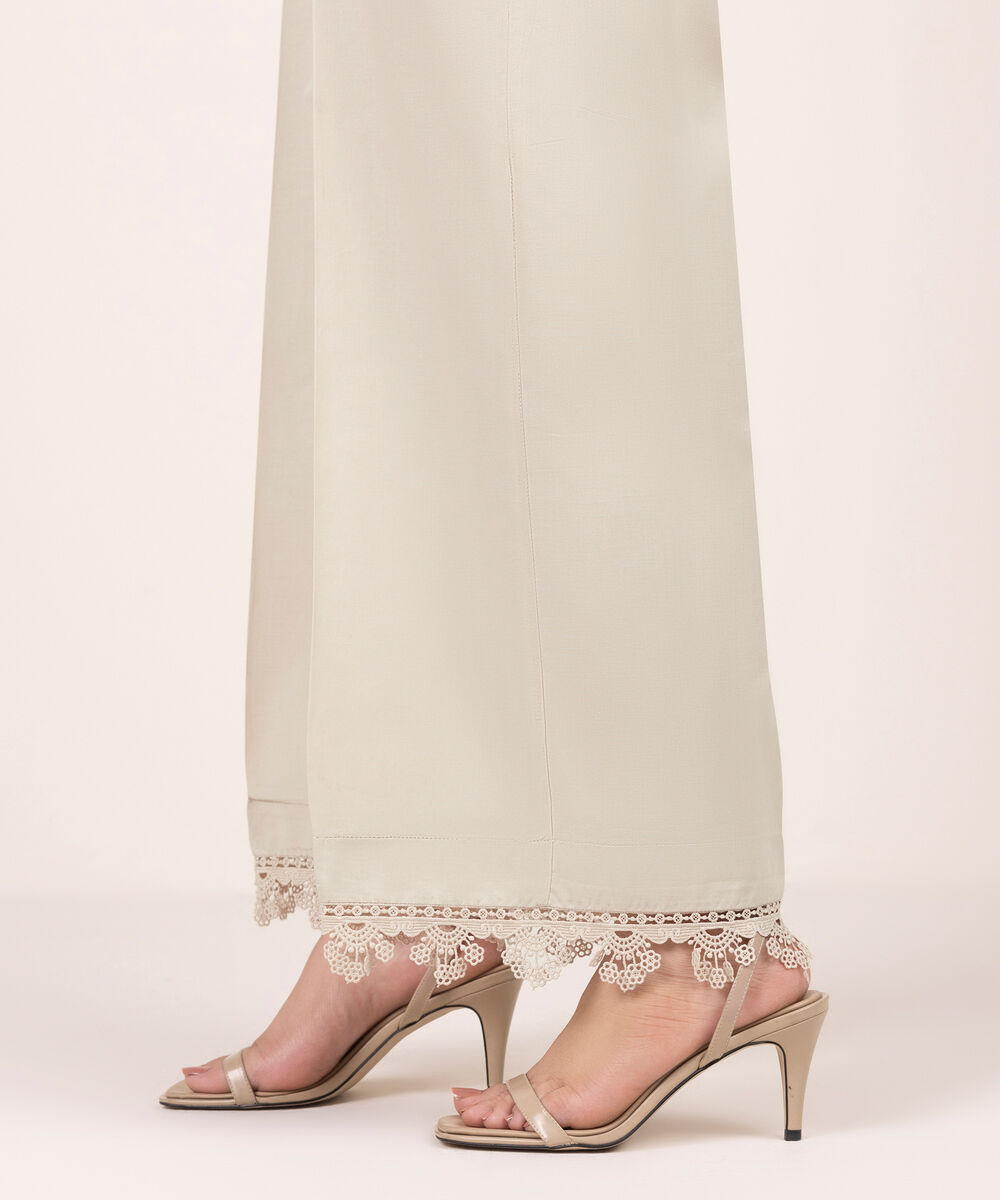 Women's RTW Lawn Solid Beige Culottes